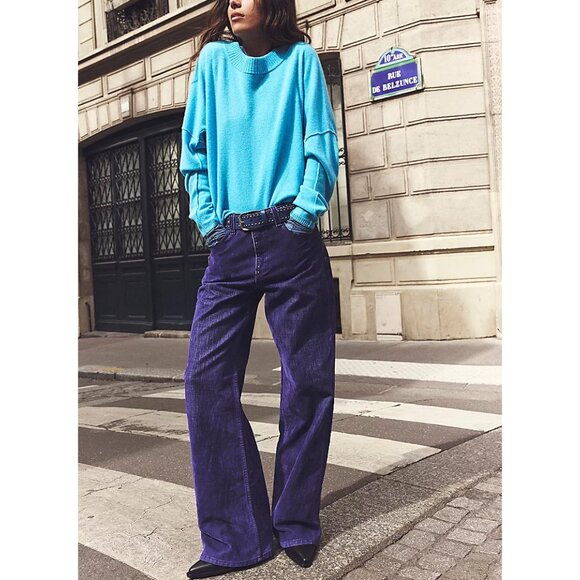 FREE PEOPLE We The Free Tinsley Baggy High Rise Flocked Jeans / Twilight Blue - Picture 6 of 15